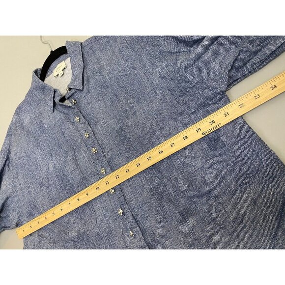 Cami NYC Linen Blend Chambray Women's Collared Long Sleeve Shirt Blue Size Large - Picture 8 of 15